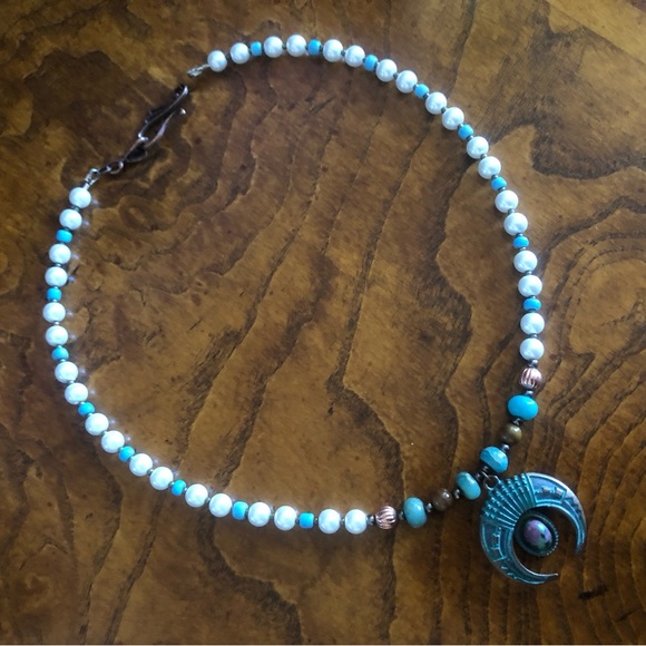 Handcrafted repurpose ancient look genuine stone Czech glass Pearl necklace - Picture 8 of 11